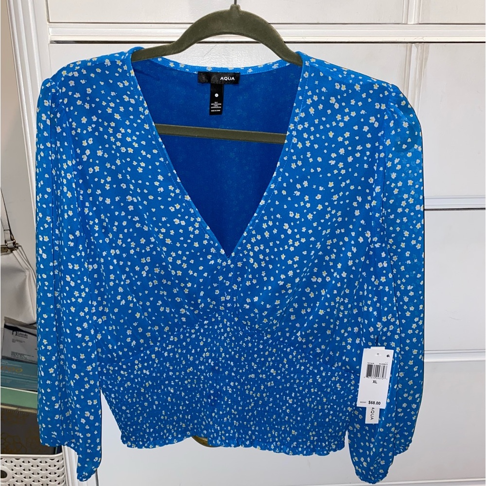 Blue and white flowers blouse